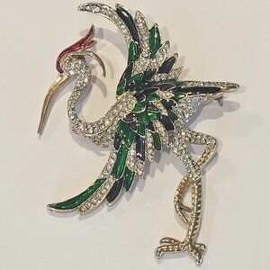 Massive Rare Marcel Boucher Heron Bird Crystal Rhinestone Enamel Brooch